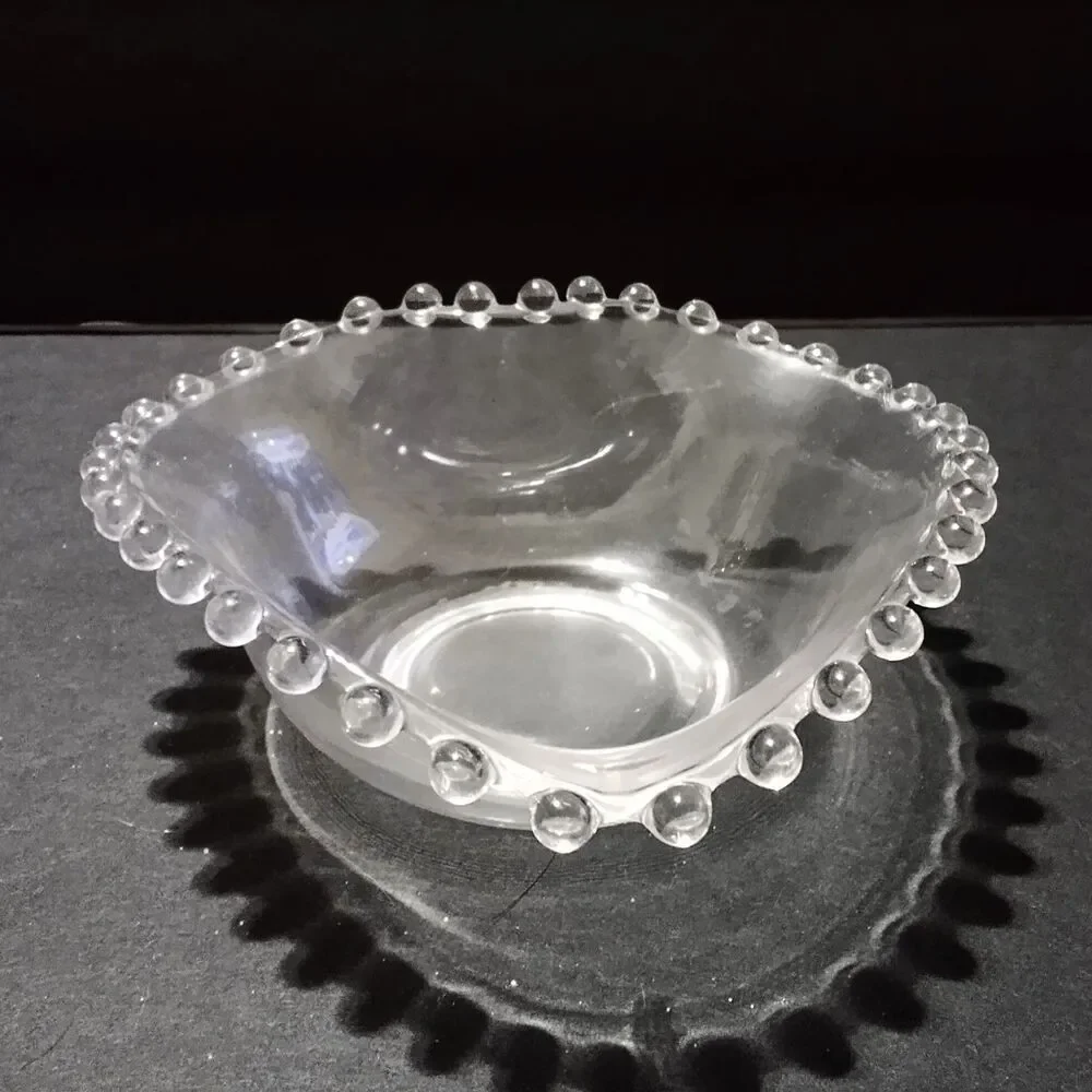 Vintage Imperial Glass Candlewick Heart Shaped Bowl Clear Beaded Edge Candy Dish